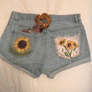 "vintage" sunflower painted shorts